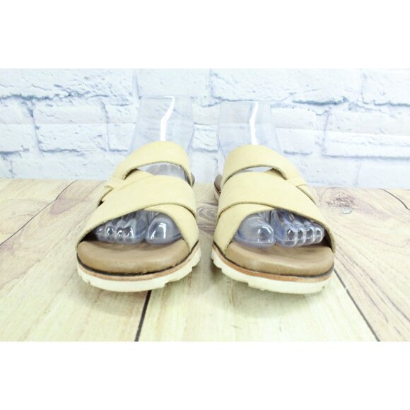 LL Bean Women's Tan Padded Leather Lakewashed Miniwedge Slide Sandals Size 6 M - Picture 4 of 9